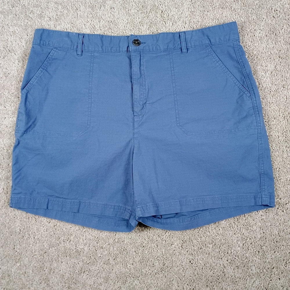 Eddie Bauer Women's Blue Cotton Blend‎ Flat Front Bermuda Shorts Size 16 Pockets